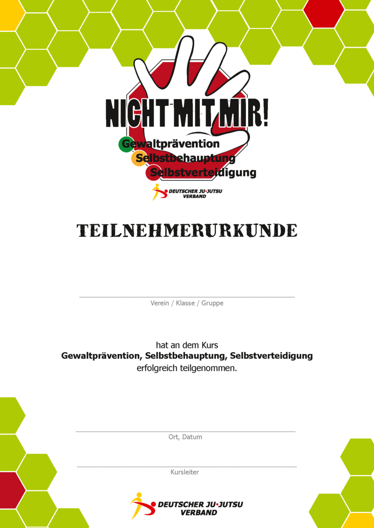 not with me, teilnehmerurkunde, ju-jutsu, gewaltprävention, selbstverteidigung