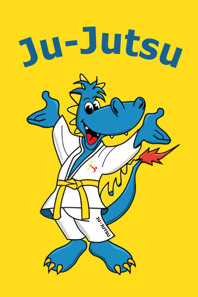 Ju-Jitsu, Judo gi, Gelber Hintergrund, Blauer Drache, Weiße Gürtel
