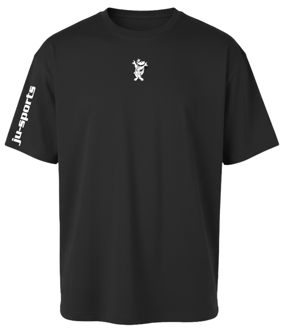 T-Shirt, Kurzarm, Schwarz, Logoaufdruck, JYSports am Ärmel